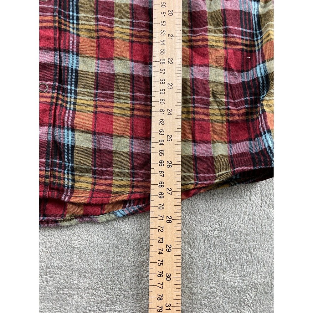 Shawn White Mens‎ XL Hooded Flannel Shirt Red Plaid Snap Button Long Slv Skater - Picture 9 of 10